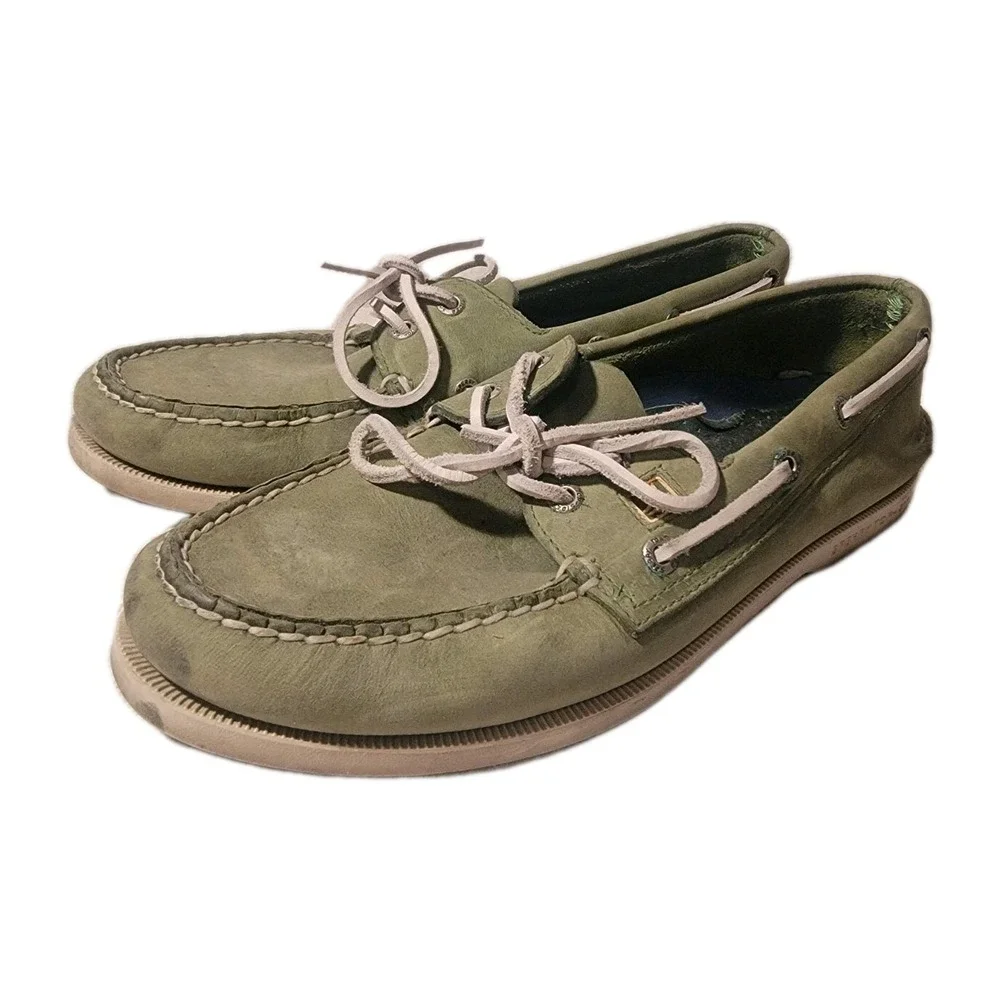 Sperry Top-Sider Men's 9 M Green Leather Authentic Original Boat Shoes Moccasin